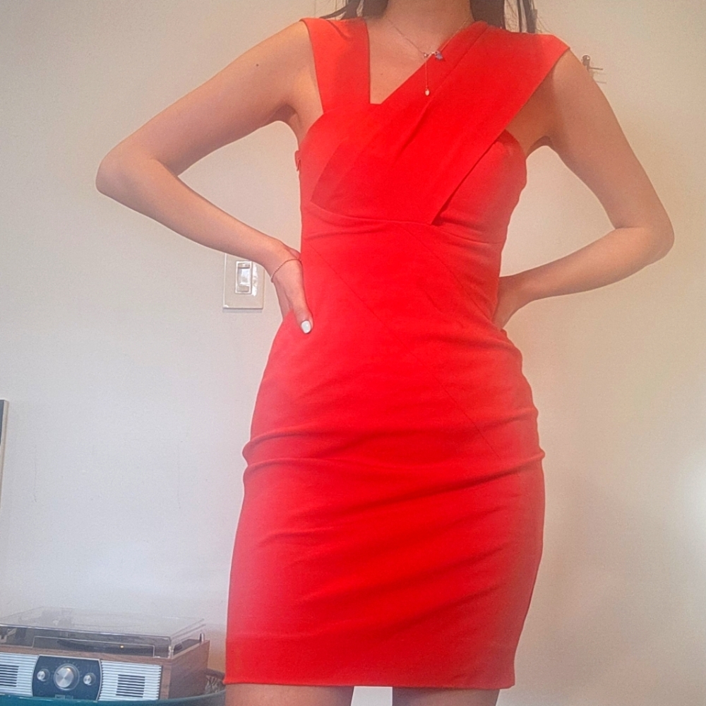 Vintage Y2k Ali Ro Red/Orange Bodycon Party Cocktail Dress